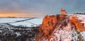 Nice Catholic Chapel in eastern Europe at winter landscape - village Drazovce