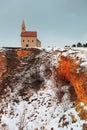 Nice Catholic Chapel in eastern Europe at winter landscape - village Drazovce Royalty Free Stock Photo