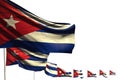 Nice celebration flag 3d illustration - Cuba isolated flags placed diagonal, picture with soft focus and place for your text