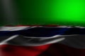 Pretty dark image of Thailand flag lay on green background with bokeh and free space for text - any occasion flag 3d illustration