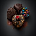 Nice Chocolate Dark Sweets with colorful decoration on Black background Royalty Free Stock Photo