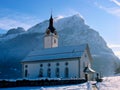 Nice church on the mountain under the snow. Swiss Alps. Switzerland Royalty Free Stock Photo