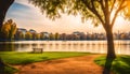 Nice city park by the lake Royalty Free Stock Photo