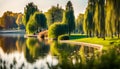Nice city park by the lake Royalty Free Stock Photo