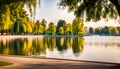 Nice city park by the lake Royalty Free Stock Photo