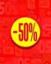 Colorful board for 50% discount in red and yellow