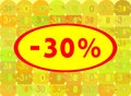 Colorful board for 30% discount in red and yellow