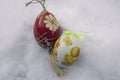 Nice colorful easter egg on the snow Royalty Free Stock Photo