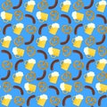 Nice colorful oktoberfest seamless pattern with beer, sausage and pretzel