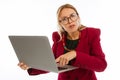 Nice confused woman having problems with her work Royalty Free Stock Photo