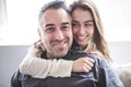 Teenager girl sitting on window with father Royalty Free Stock Photo