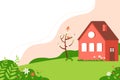 Nice country house in the spring. Cute vector illustration in flat style.