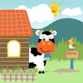 Morning in the farmyard with animals cartoon