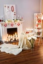 Nice cozy room decorated for a romantic date on a St. Valentines Day