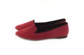 Nice crimson female shoes isloated on white closeu