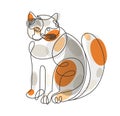 Nice cute cat linear vector illustration, line art drawing of pussycat relaxing, artistic outline minimal sketch of fat and lazy