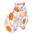 Nice cute cat linear vector illustration, line art drawing of pussycat relaxing, artistic outline minimal sketch of fat and lazy