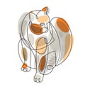 Nice cute cat linear vector illustration, line art drawing of pussycat relaxing, artistic outline minimal sketch of fat and lazy