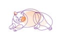 Nice cute cat linear vector illustration, line art drawing of pussycat relaxing, artistic outline minimal sketch of fat and lazy