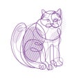 Nice cute cat linear vector illustration, line art drawing of pussycat relaxing, artistic outline minimal sketch of fat and lazy