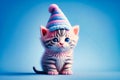 Nice cute pink amazing kitten with blue stripes, generative AI