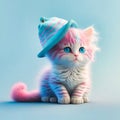 Nice cute pink amazing kitten with blue stripes, generative AI