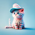 Nice cute pink amazing kitten with blue stripes, generative AI