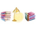 Nice cute and warm watercolor vintage books and desk lamp