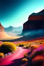 A nice desert landscape illustration mysterious pink road