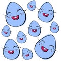 Nice digital Easter pattern with lot of cute smiling blue Easter eggs isolated on the white background