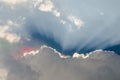 Nice dramatic sky, Iridescence light over clouds with sun ray shine