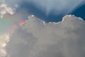 Nice dramatic sky, Iridescence light over clouds with sun ray shine