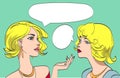 Nice drawn two talking blonde women in color. Vector pop art syle. eps 10 Royalty Free Stock Photo