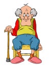 Nice elderly Grandpa is sitting on a small stool.