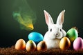 Easter eggs â beautiful white rabbit â Illustration, digital art.