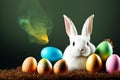 Easter eggs â beautiful white rabbit â Illustration, digital art. Royalty Free Stock Photo