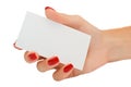 Nice female hand holding a blank business card Royalty Free Stock Photo