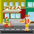 Nice food-deliveryboy with boxes of pizza Royalty Free Stock Photo