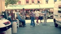 Nice food market people passing by at the market.