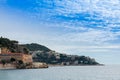 Nice, France Aerial view on beach and buildings in old town and city. French Riviera Royalty Free Stock Photo