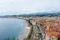 Nice, France Aerial view on beach and buildings in old town and city. French Riviera Royalty Free Stock Photo