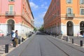 Tramway crossing Place Massena in Nice, France Royalty Free Stock Photo