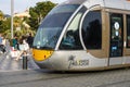 The tram passes through the city of Nice in France Royalty Free Stock Photo