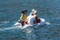 Nice , France - 7 august 2017 : small inflatable boat used to carry people from the beach to boats moored off the sea Royalty Free Stock Photo