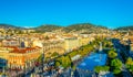 NICE, FRANCE, DECEMBER 28, 2017: Aerial view of Massena square in Nice during Christmas, France Royalty Free Stock Photo