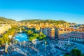 NICE, FRANCE, DECEMBER 28, 2017: Aerial view of Massena square in Nice during Christmas, France Royalty Free Stock Photo