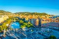 NICE, FRANCE, DECEMBER 28, 2017: Aerial view of Massena square in Nice during Christmas, France Royalty Free Stock Photo