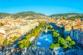 NICE, FRANCE, DECEMBER 28, 2017: Aerial view of Massena square in Nice during Christmas, France Royalty Free Stock Photo