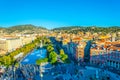 NICE, FRANCE, DECEMBER 28, 2017: Aerial view of Massena square in Nice during Christmas, France Royalty Free Stock Photo