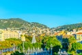 NICE, FRANCE, DECEMBER 28, 2017: Aerial view of Massena square in Nice during Christmas, France Royalty Free Stock Photo